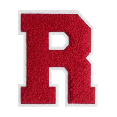 Imagem de 1 peça de patch vermelho de 11,4 cm de ferro em chenille com borda branca – Remendos do alfabeto para roupas, jaquetas, mochilas, chapéus para decoração personalizada, nome personalizado e artesanato