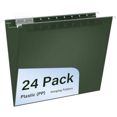 Imagem de WORPSON Pastas de arquivo suspensas de plástico, pacote com 24 pastas para pendurar oliva, tamanho carta com abas cortadas em 1/5, forte para arquivos em massa, documentos e papel, arquivo de