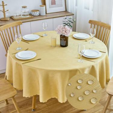Imagem de SPRICA Toalha de mesa redonda jacquard 200 cm, design padrão de fluxo de água, resistente à água, macia, lavável na máquina, cor dourada
