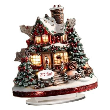 Imagem de Lilihuimaoyi Enfeite de Natal em Acrílico 2D, Peça Decorativa, Casinha de Natal de Desenho Animado para Mesa, Style a
