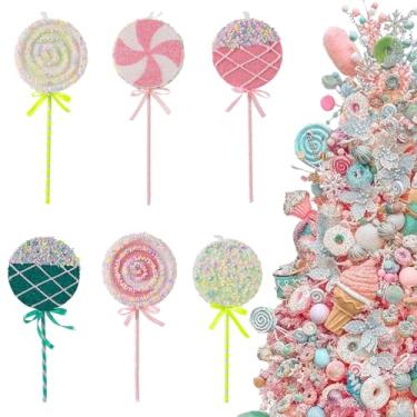 Imagem de 6 peças de decoração de pirulito de Natal de 25,88 cm, artesanato de bengala de doces para decoração de árvore de Natal, ideal para Natal, Ano Novo, aniversários, casamentos e festas em casa