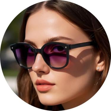 Imagem de Óculos de sol dobráveis para homens e mulheres, óculos escuros compactos de viagem com proteção UV400, armação leve e dobrável, Ume Roxo