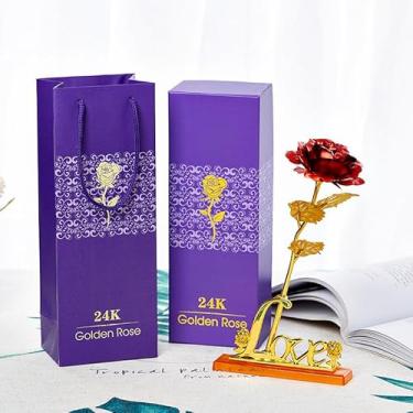 Imagem de 5 Eagles ouro 24k rosa mergulhada rara com suporte transparente amor presente romântico haste longa eternidade ouro rosa decoração perfeita para mãe, esposa, namorada, aniversário, dia das mães
