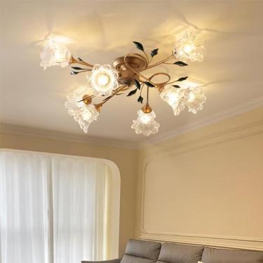 Imagem de Luminária de teto American Flower, estilo pastoral francês, criativa, para sala de estar, sala de jantar, quarto, casa de campo, loja de roupas, luminária pendente de LED para decoração de c