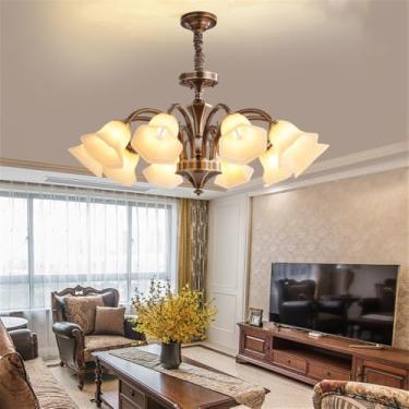 Imagem de Lustre americano de latão com LED, estilo europeu, luxuoso, para sala de estar, restaurante, quarto, villa, hotel, loja de roupas, luminária pendente (F 10 lâmpadas)