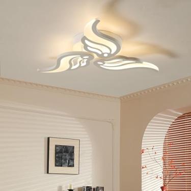 Imagem de Luminária de teto LED moderna em formato criativo de flor para sala de estar, lâmpada econômica para quarto, luz de teto dimerizável 3000K-6500K com controle remoto para escritório e sala de