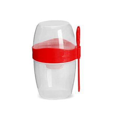 Imagem de Yosoo Copo Duplo Café da Manhã Com Tampa e Colheres Ideal para Iogurte e Aveia 870ml para Viajantes e Profissionais de Negócios (870ml)