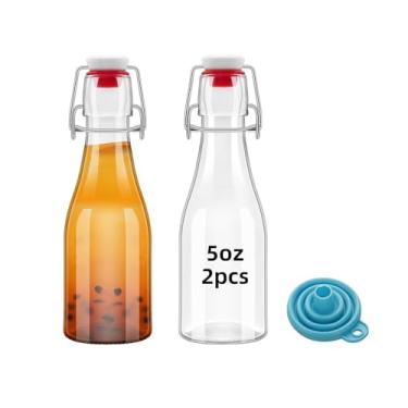 Imagem de eispap 2 garrafas de cerveja transparentes de 141.7 g, garrafas de vidro redondas com tampas fáceis à prova de vazamento, garrafa de kombucha de vinagre de 150 ml para presentes de Natal para chá de