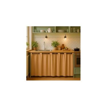 Imagem de Cortina de Pia em PVC, Bege, 138cm x 80cm, para Cozinha, Decorativa e Organizadora