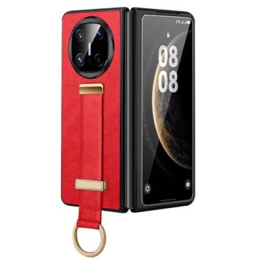 Imagem de FWYANZH Capa para Huawei Mate X7, suporte de alça de pulso capa de couro retrô anti-impressão digital retrátil capa de proteção de pulseira, vermelha, Mate X7