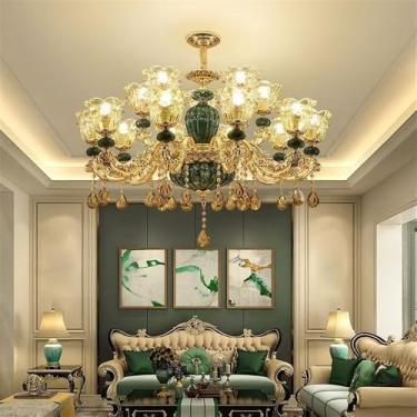Imagem de Lustre de cristal de luxo europeu com LED, estilo americano, para sala de estar, restaurante, quarto, casa de campo, hotel, loja de roupas, salão de beleza, café (J 15 luzes)