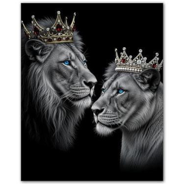 Imagem de ZUKIY Pôster Rei Leão Real e Rainha - Arte de parede africana para sala de estar quarto - Arte de leão preto e branco - Decoração de parede de rei e rainha - Impressão motivacional moderna sem moldura