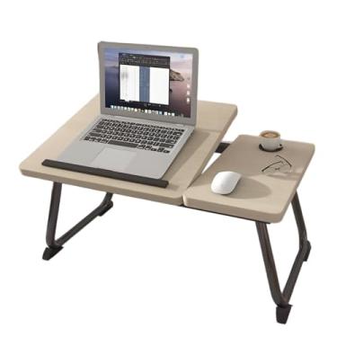 Imagem de Mesa de cama para laptop, mesas ajustáveis de madeira para cama, mesa portátil dobrável para laptop com suporte de copo embutido ou escrita, leitura, café da manhã, desenho e trabalho. (maple)