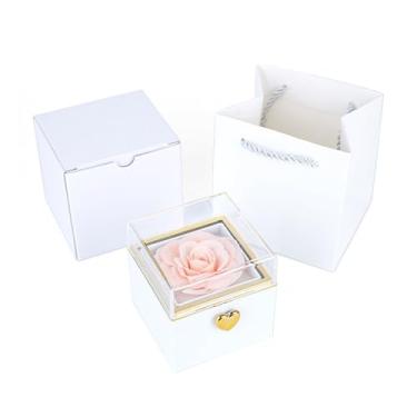 Imagem de Magicaldiy Caixa de anel giratória de rosa, colar de flor de sabão, caixa de joias, caixa de anel giratória surpresa para esposa, namorada, mãe, presentes românticos (branco)