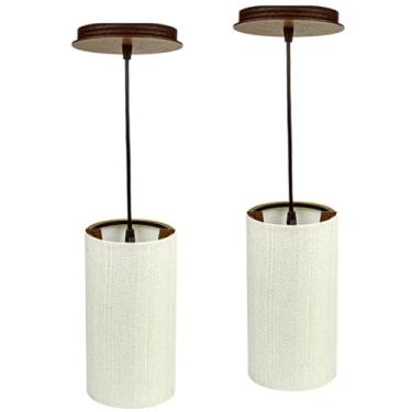 Imagem de Kit 2 Pendente De Teto Sala Quarto Cúpula 24x12 Cm Luminária Lustre Rústico Em Tecido Cor Crú/Claro | Imbuia 110/220V