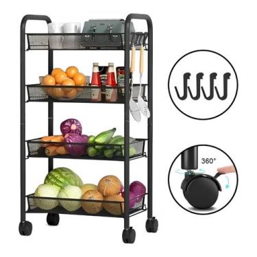 Imagem de Carrinho Organizador Com Roda Fruteira 4 Cestas Chão Cozinha - Kadê