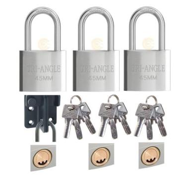 Imagem de Kit 03 Cadeados Medio Chave Atomica Triangle 45MM resistente robusto P