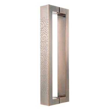 Imagem de STXYANGV Maçaneta de porta retangular com padrão esculpido dupla face, puxadores de porta comercial rústicos, conjunto de ferragens resistentes para porta de vidro/madeira/metal (cor: rosa, tamanho