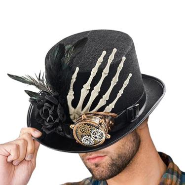 Imagem de Chapéu Steampunk masculino, bonés de fantasia de Halloween – Chapéu Steampunk de mão de esqueleto, bonés vintage para fantasia de cosplay