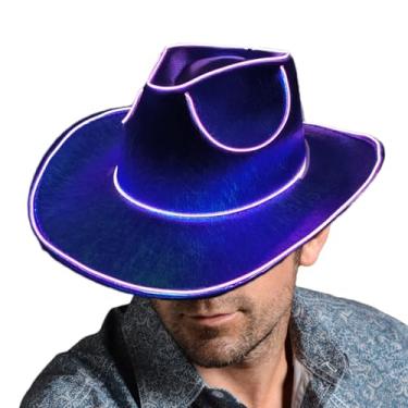 Imagem de Chapéu de cowboy de LED, chapéus de vaqueira brilhantes para mulheres e homens, chapéus de neon com glitter, bonés de cowboy modernos para aniversário de discoteca