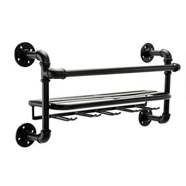 Imagem de Cremalheiras de vinho criativas em pé armário de parede vintage prateleira de garrafa de champanhe design de tubo de água suporte para copos comporta 6 garrafas de vinho e 5 xícaras