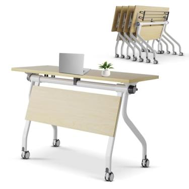 Imagem de ZDJZMGZ Mesa de conferência dobrável para sala de conferências, mesa de treinamento móvel de escritório dobrável moderna com rodas, mesas de reunião de seminários dobráveis para sala de reuniões de