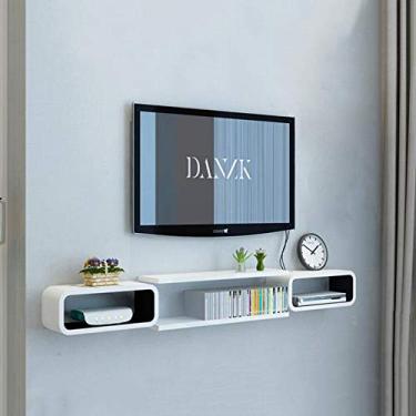 Imagem de HHHJQFAAT Prateleira de parede flutuante prateleira de TV montada na parede quarto sala de estar foto brinquedo troféu set-top box roteador caixa de cabo, acessórios multimídia, prateleira de