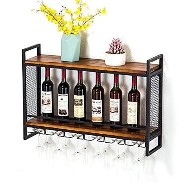Imagem de SENNIAN Prateleira de teto pendurada na parede rack de vinho loft estilo industrial rack de vinho de ferro forjado, armário de vinho criativo montado na parede, prateleiras para pendurar na parede