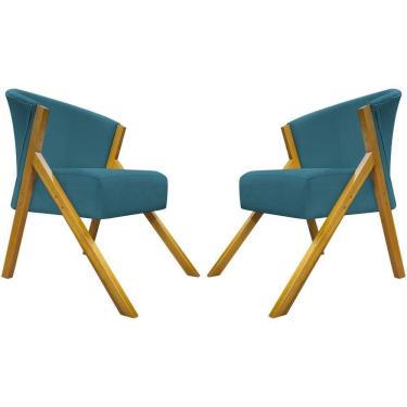 Imagem de Kit 2 Poltronas Decorativa You Suede Braça Amadeirada - Azul-marinho Suede