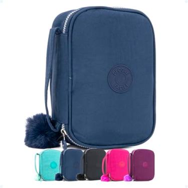 Imagem de Estojo Escolar Feminino Masculino Grande Box Ziper Resistente Escolar Papelaria Fofa Infantil Unissex Com Organizador De Lápis Canetas Marcadores Lapiseiras Borrachas Apontadores (Azul Escuro)