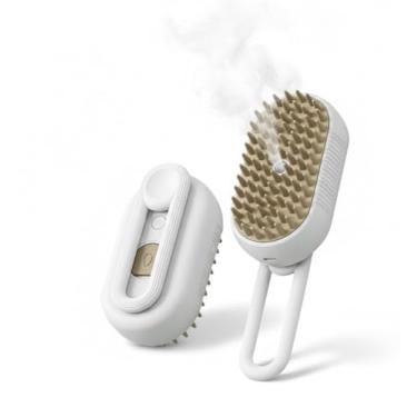 Imagem de Escova Pet Elétrica a Vapor 3 em 1 – Higieniza, Desembaraça e Remove Pelos – Kit com 2 – Branco