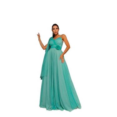 Imagem de Vestido Longo Festa Tule c/ Flor na Cintura - Glamoor Festa, Verde men