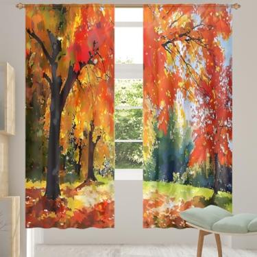 Imagem de 2 conjuntos de painéis para pintura de outono de árvores de bordo, cortinas transparentes e arejadas, com filtro leve, painéis de cortina leve, cortina de janela de porta para sala de estar, quarto
