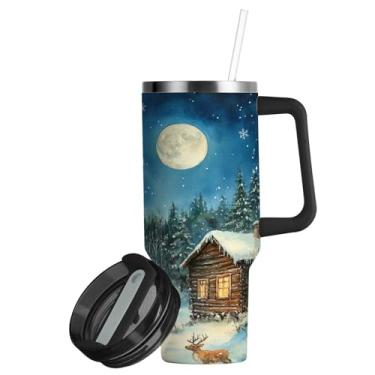 Imagem de ATTX Copo voador de Papai Noel de 850 g com alça, copo de aço inoxidável a vácuo de parede dupla com palha, caneca de café de viagem isolada #360