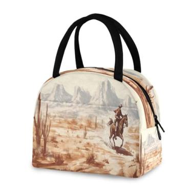 Imagem de Blueangle Lancheira isolada à prova de vazamento - Bolsa de almoço reutilizável com design de caubói do oeste americano, recipiente compacto para alimentos para escritório, viagens e atividades ao ar