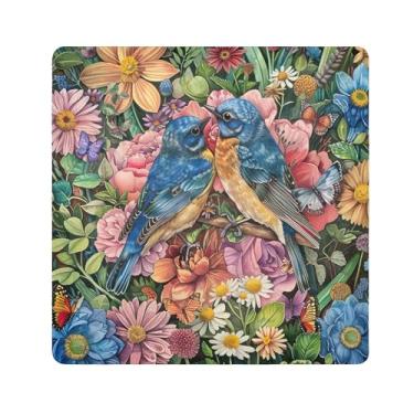 Imagem de SEHANY Saco de maquiagem de pano autoadesivo colorido flores primavera pássaro mágico protetor portátil para lente de câmera envoltório cosmético, bolsa de maquiagem aberta para mulheres, itens