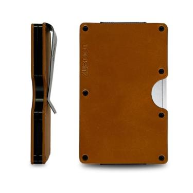 Imagem de Carteira fina RFID Centrum, várias cores, Clipe de couro caramelo, Minimalista