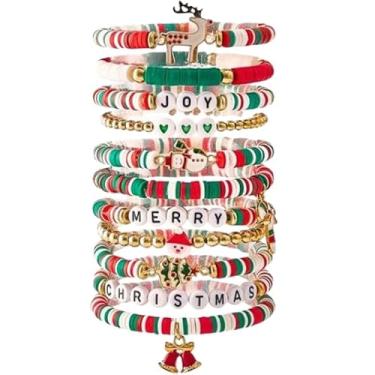 Imagem de cnomg Pulseiras de Natal da Amizade de Natal Conjunto de Pulseiras Elásticas com Contas para Mulheres Presentes Festivos de Aniversário, One Size, Miçanga, Sem Pedra Preciosa