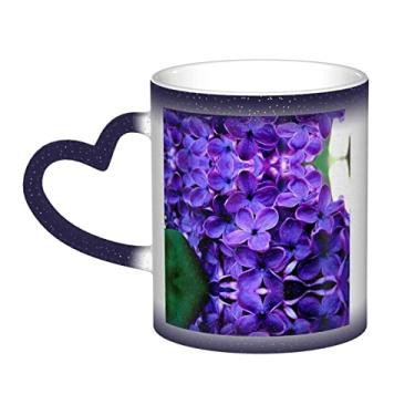 Imagem de Caneca de café divertida de flor violeta, xícara de cerâmica mágica sensível ao calor que muda de cor, 12 Oz, para café/chá/leite/cacau, para adolescente/aniversário/festival/presentes
