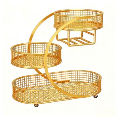 Imagem de DimyFew Cesta de frutas, cesto para pão, suporte de 3 níveis, decorativo, para vegetais, fruteira para sala de estar e de cozinha, Ouro