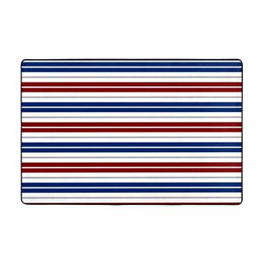 Imagem de ZERAOKE Tapetes de área com listras vermelhas, azuis, brancas, cinza, 5 x 8 m, tapetes de boas-vindas para entrada, tapetes absorventes antiderrapantes para quarto, lavável, felpudo, macio, tapete
