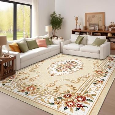 Imagem de Enkor Tapete floral vintage, 22 x 30,5 cm, lavável, antiderrapante, para sala de estar, quarto, quarto de crianças, branco