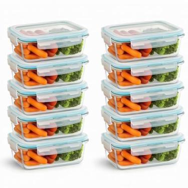 Imagem de Kit 10 Potes Herméticos de Vidro com Tampa de Silicone e 4 Travas 370ml para Armazenar Alimentos