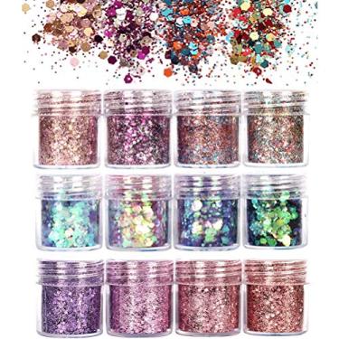 Imagem de Yinhing Conjunto de Glitter de 12 Cores, pó de Glitter Super Brilhante para Animais de Estimação para Arte de Unhas de Cabelo Corporal Facial, Com Brilho Holográfico, Fácil de Limpar, (Cores sortidas)