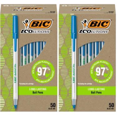 Imagem de Canetas esferográficas BIC Ecolutions Round Stick Blue Ink 50 unidades