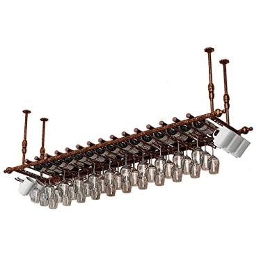 Imagem de APUM Rack de vinho vintage de teto, rack de vidro de barra suspensa, suporte de garrafa de taça de cabeça para baixo, prateleira de decoração ajustável para bares e restaurantes