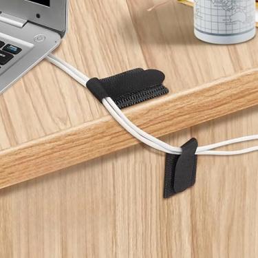 Imagem de Correias de gerenciamento de cabos, abraçadeiras reutilizáveis para organização de mesa, para cabos de computador, home theater e cabos de dados (preto)