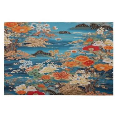 Imagem de Wassud Tapete de porta padrão laranja e azul 61 x 89 cm, tapete de área lavável antiderrapante com suporte de borracha, tapete macio e macio para sala de estar, quarto, entrada, entrada