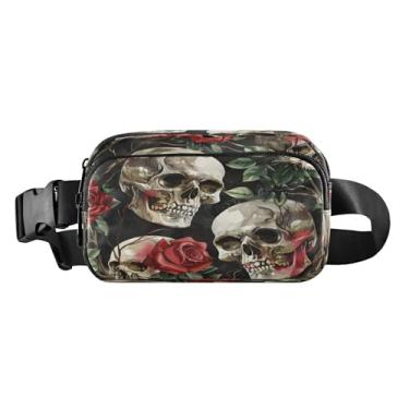 Imagem de CEBUGI Pochetes de caminhada para homens, mulheres, caveiras e rosas modernas resistentes à água com cinto ajustável para treino, viagem, corrida