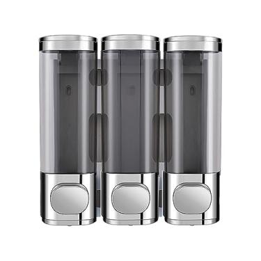 Imagem de Dispenser de Shampoo Chuveiro 3 Câmaras Montado na Parede 3x300ml Sabonete com Bomba Broca para Condicionador Loção Corp